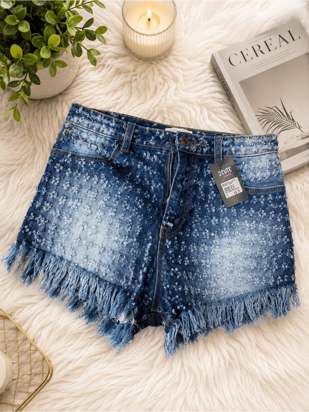 Women's Blue Distressed Denim Shorts